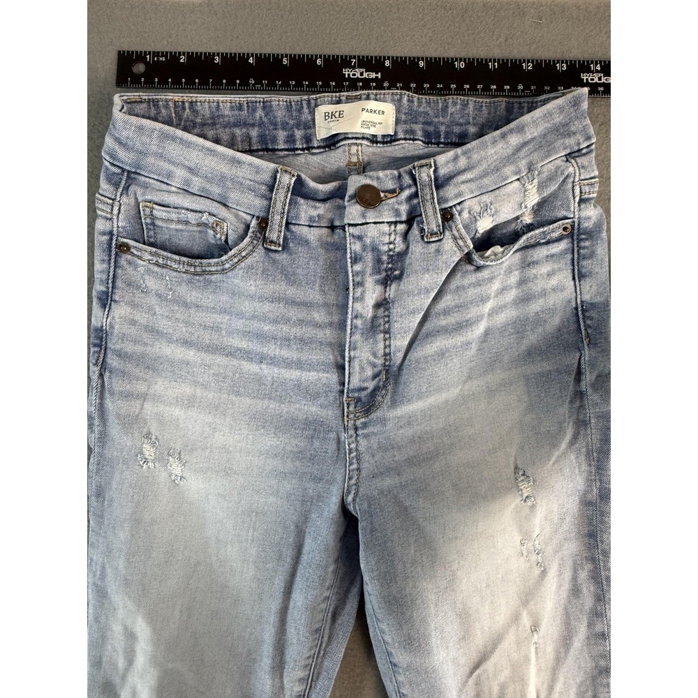 BKE Parker Jeans Womens 27x32 Light Wash Blue High Rise Flare Distressed Denim - Picture 5 of 12